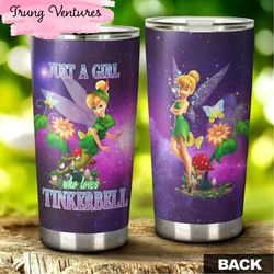 cartoon movie floral just a girl who loves tinkerbell stainless steel tumbler for disney fan