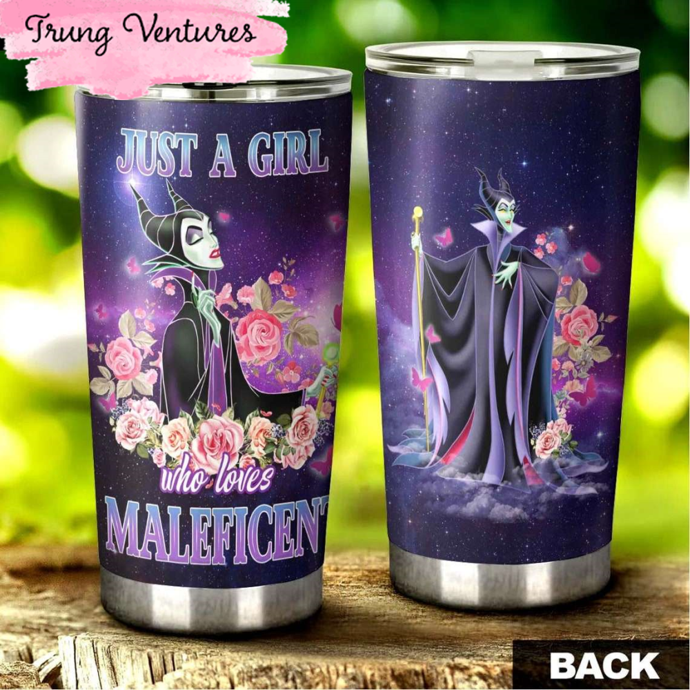 Cartoon Movie Maleficent Floral Roses Stainless Steel Tumbler For Disney Fan.jpg