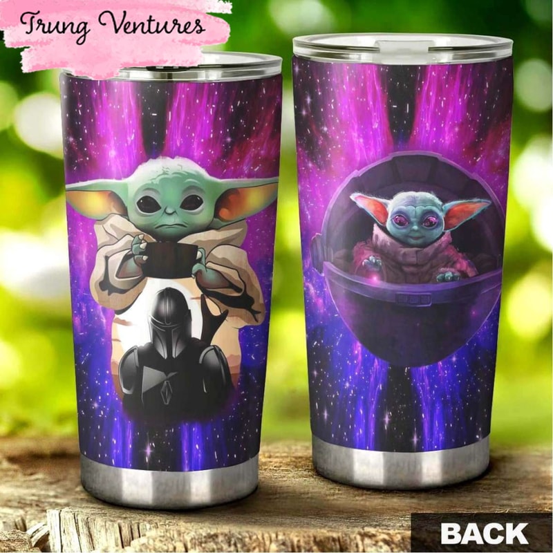 Cartoon Movie Mandalorian and Baby Yoda Stainless Steel Tumbler For Disney Fan.jpg