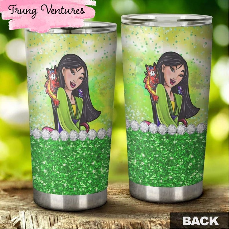 Cartoon Movie Mulan Green Glitter Stainless Steel Tumbler For Disney Fan.jpg