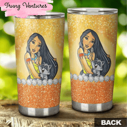 cartoon movie pocahontas princess orange glitter stainless steel tumbler for disney fan