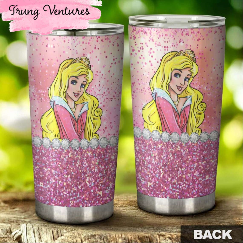 Cartoon Movie Sleeping Beauty Aurora Pink Glitter Stainless Steel Tumbler For Disney Fan.jpg