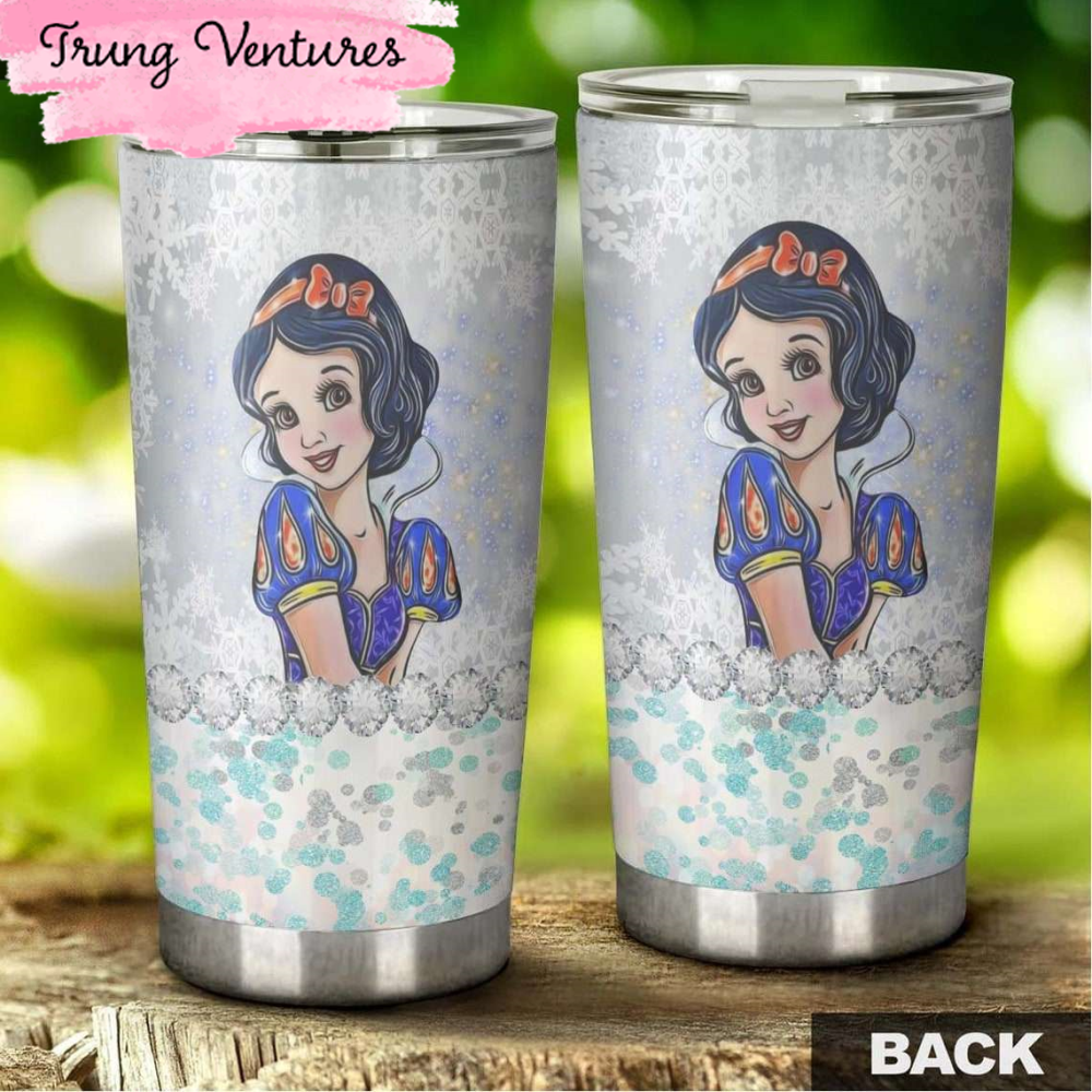 Cartoon Movie Snow White Princess Gray Glitter Stainless Steel Tumbler For Disney Fan.jpg