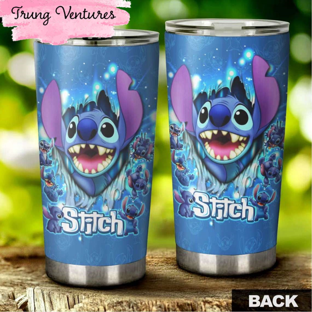 Cartoon Movie Stitch Ears Blue Glitter Stainless Steel Tumbler For Disney Fan.jpg