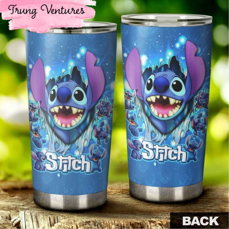 Cartoon Movie Stitch Ears Blue Glitter Stainless Steel Tumbler For Disney Fan.jpg