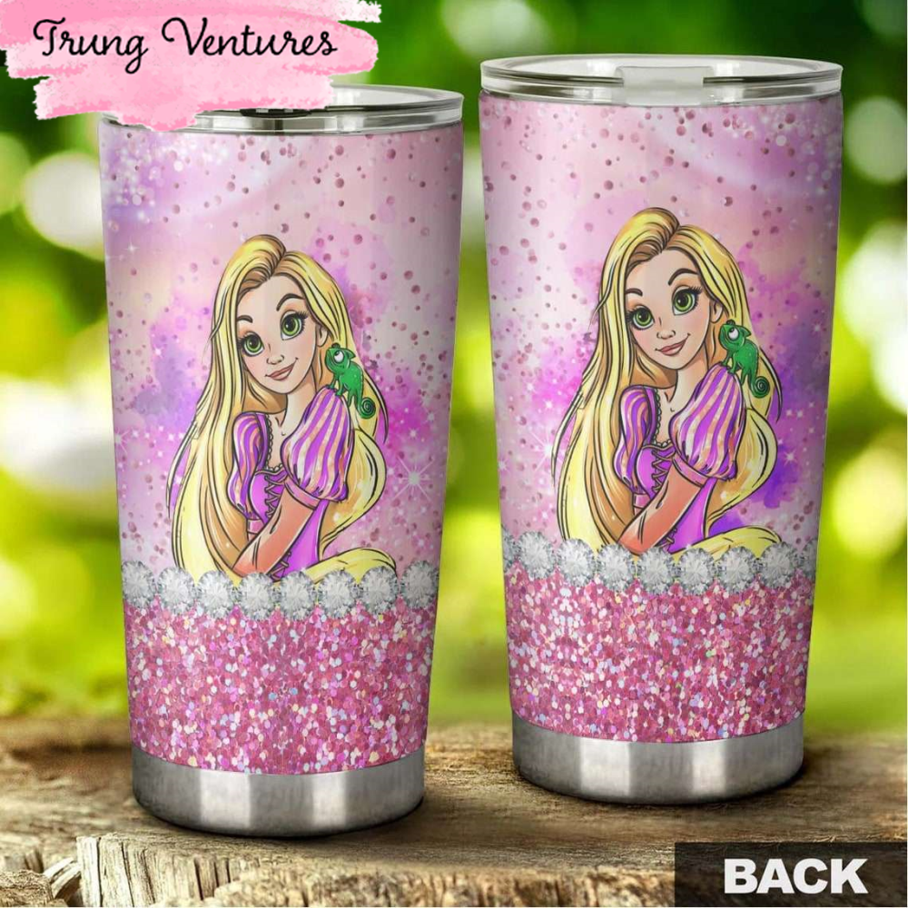 Cartoon Movie Tangled Rapunzel Princess Pink Glitter Stainless Steel Tumbler For Disney Fan.jpg