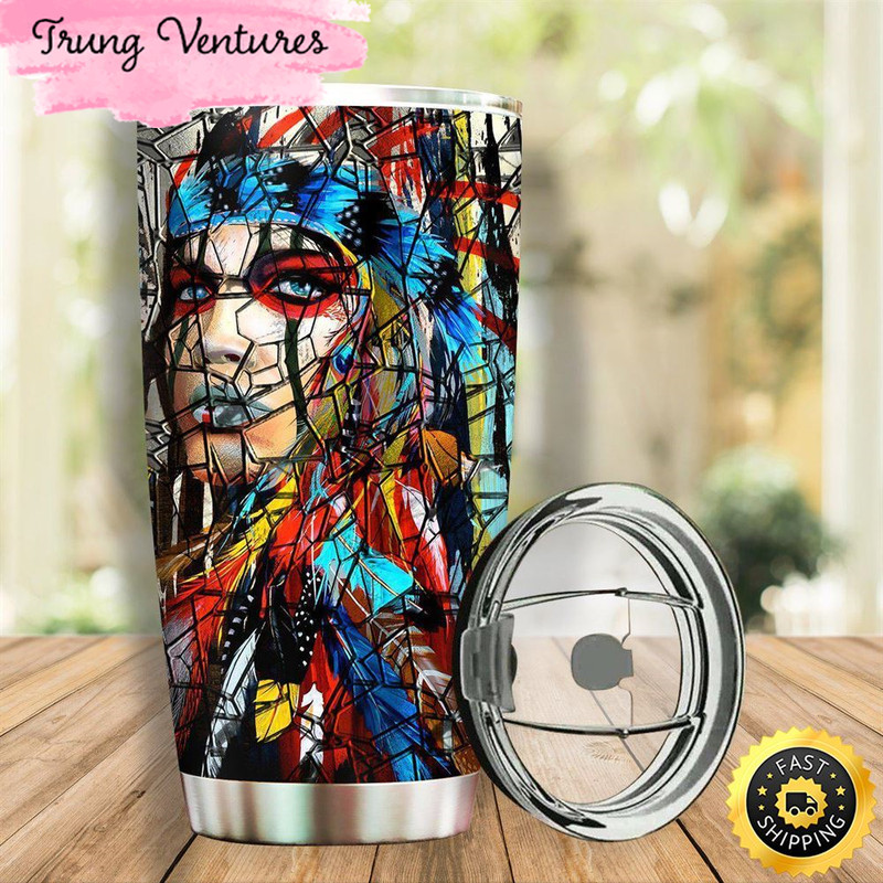 Native American Girl Stainless Steel Tumbler Cup Travel.jpg