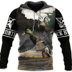 duck hunting all over print hoodie zip hoodie fleece hoodie 3d, love hunting hoodie zip hoodie 3d t98
