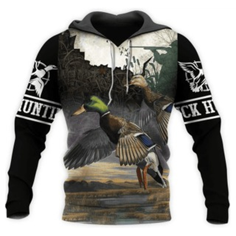 Duck Hunting All Over Print Hoodie Zip Hoodie Fleece Hoodie 3D, Love Hunting Hoodie Zip Hoodie 3D t98
