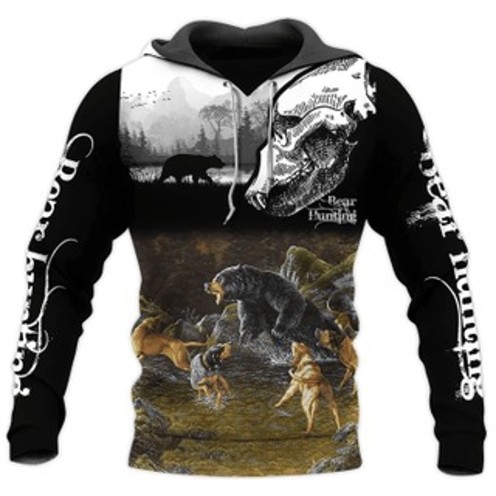 Bear Hunting All Over Print Hoodie Zip Hoodie Fleece Hoodie 3D, Love Hunting Hoodie Zip Hoodie 3D s54