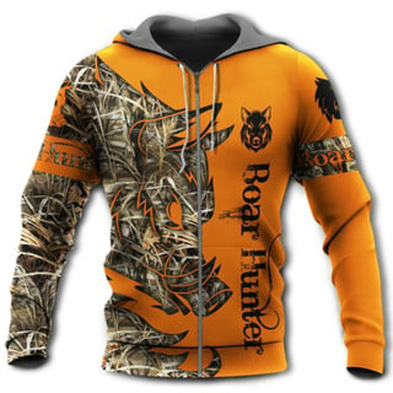 Boar Legend Orange Hunting All Over Print Hoodie Zip Hoodie Fleece Hoodie 3D, Love Hunting Hoodie Zip Hoodie 3D M74