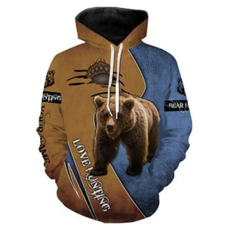 Bear Hunting All Over Print Hoodie Zip Hoodie Fleece Hoodie 3D, Love Hunting Hoodie Zip Hoodie 3D G75