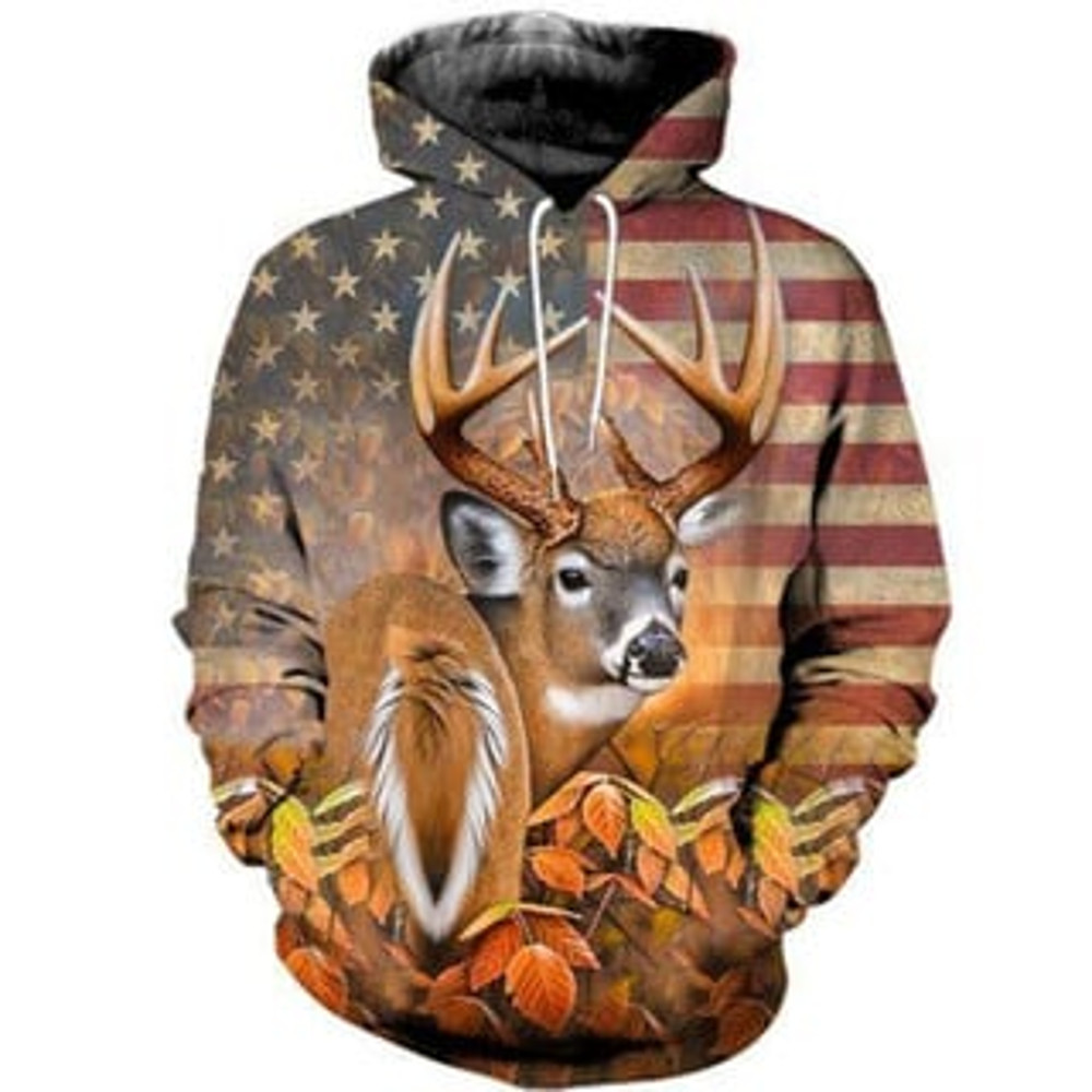 American Flag Deer Hunting All Over Print Hoodie Zip Hoodie Fleece Hoodie 3D, Love Hunting Hoodie Zip Hoodie 3D G80