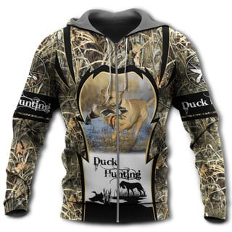 Duck With My Dog Hunting All Over Print Hoodie Zip Hoodie Fleece Hoodie 3D, Love Hunting Hoodie Zip Hoodie 3D K11