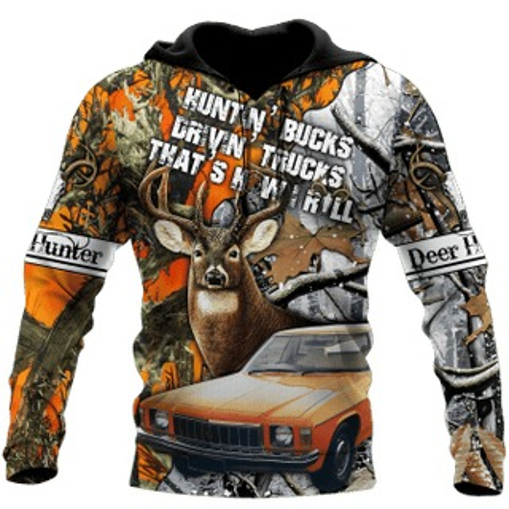 Bucks And Driving Truck Hunting All Over Print Hoodie Zip Hoodie Fleece Hoodie 3D, Love Hunting Hoodie Zip Hoodie 3D Y50