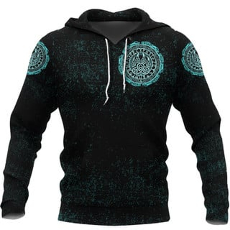 Bear Claws Cyan Tattoo Viking All Over Print Hoodie Zip Hoodie Fleece Hoodie 3D, Love Hunting Hoodie Zip Hoodie 3D0 W63