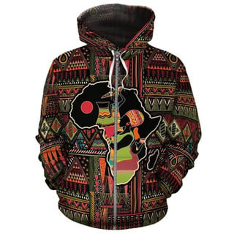 Africa Map Pattern Viking All Over Print Hoodie Zip Hoodie Fleece Hoodie 3D, Love Hunting Hoodie Zip Hoodie 3D T700