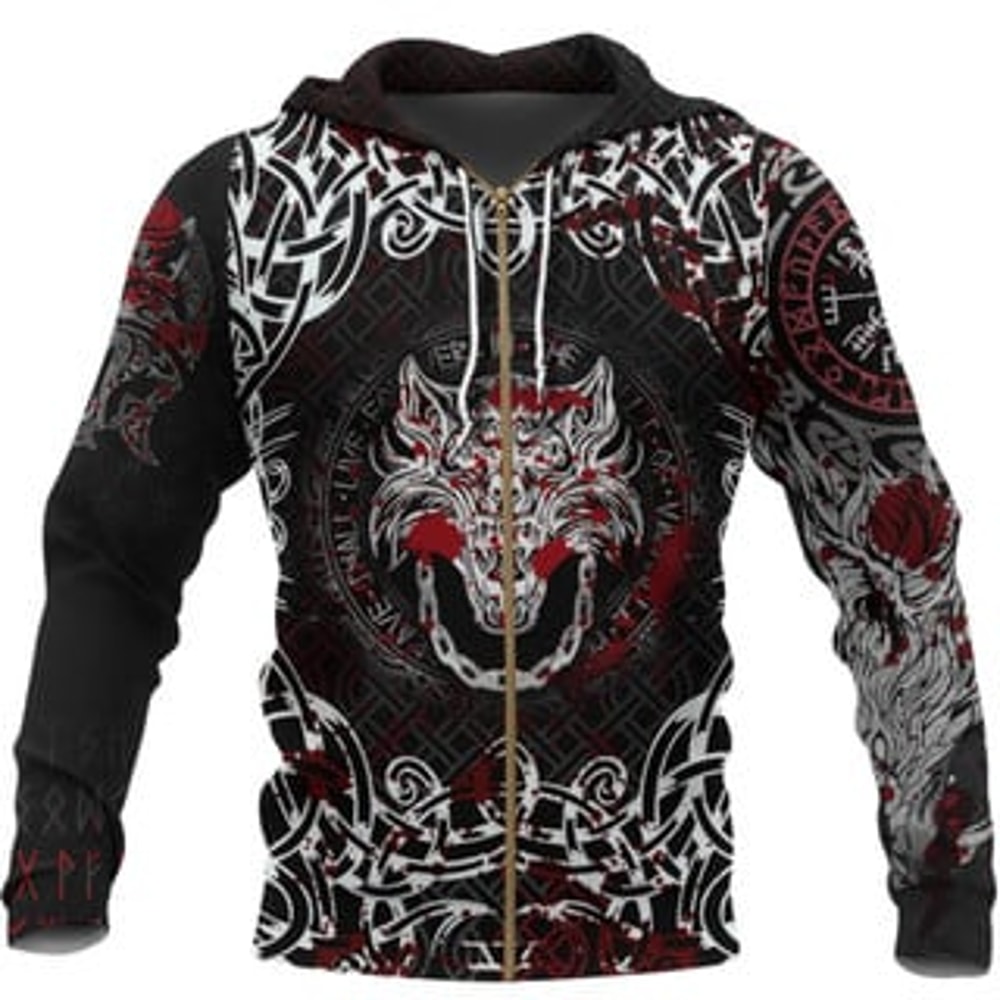 Fenrir Blood 3D Viking All Over Print Hoodie Zip Hoodie Fleece Hoodie 3D, Love Hunting Hoodie Zip Hoodie 3D L6