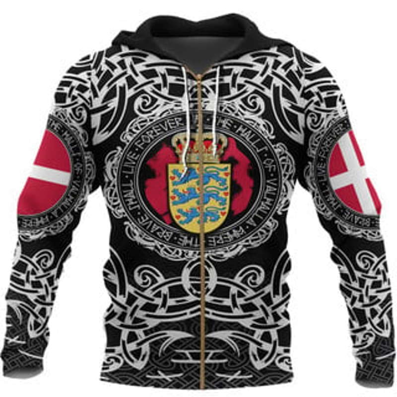 Denmark Viking Pattern Viking All Over Print Hoodie Zip Hoodie Fleece Hoodie 3D, Love Hunting Hoodie Zip Hoodie 3D L64