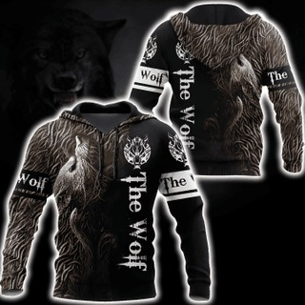 Wolf Hoodie Viking All Over Print Hoodie Zip Hoodie Fleece Hoodie 3D, Love Hunting Hoodie Zip Hoodie 3D L69