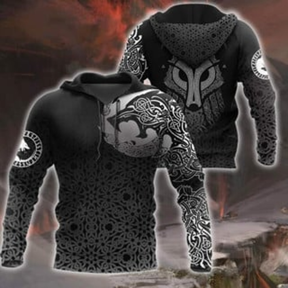 Celtic Viking Wolf Viking All Over Print Hoodie Zip Hoodie Fleece Hoodie 3D, Love Hunting Hoodie Zip Hoodie 3D L74