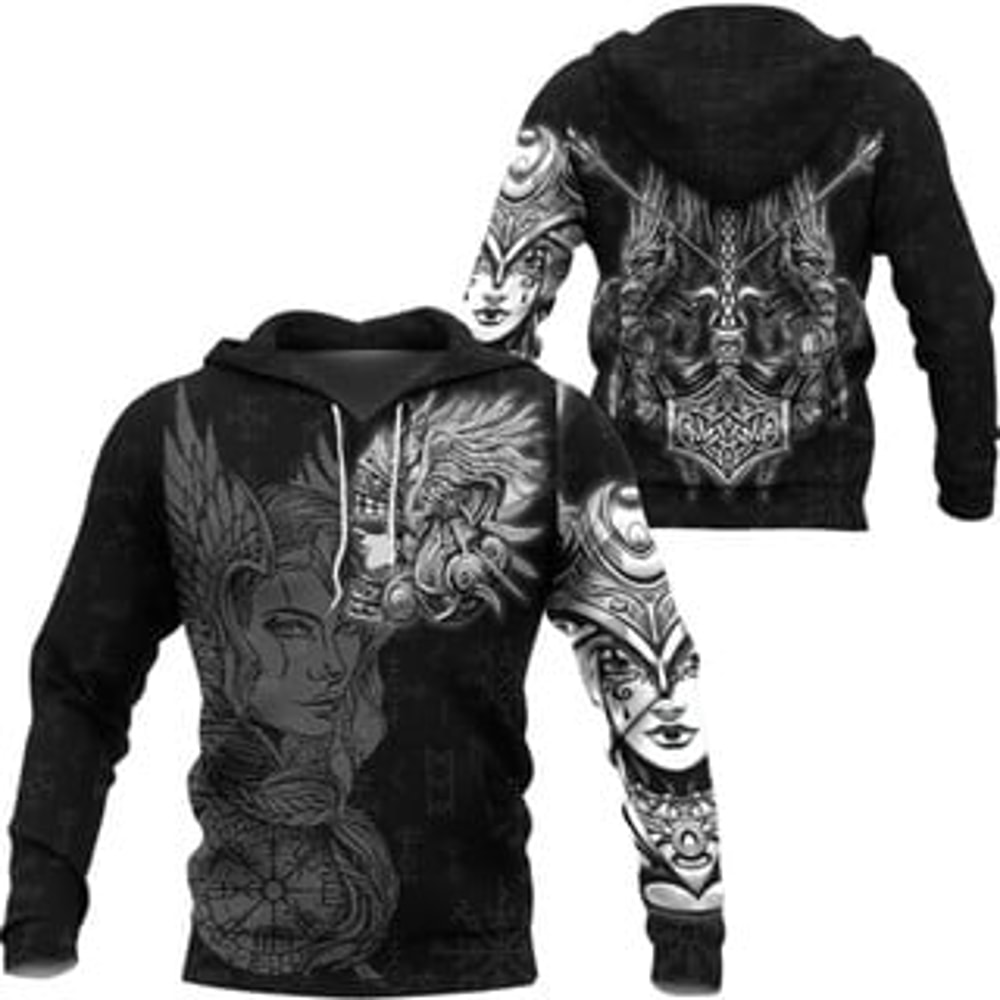 Valkyrie Hoodie Viking All Over Print Hoodie Zip Hoodie Fleece Hoodie 3D, Love Hunting Hoodie Zip Hoodie 3D L128