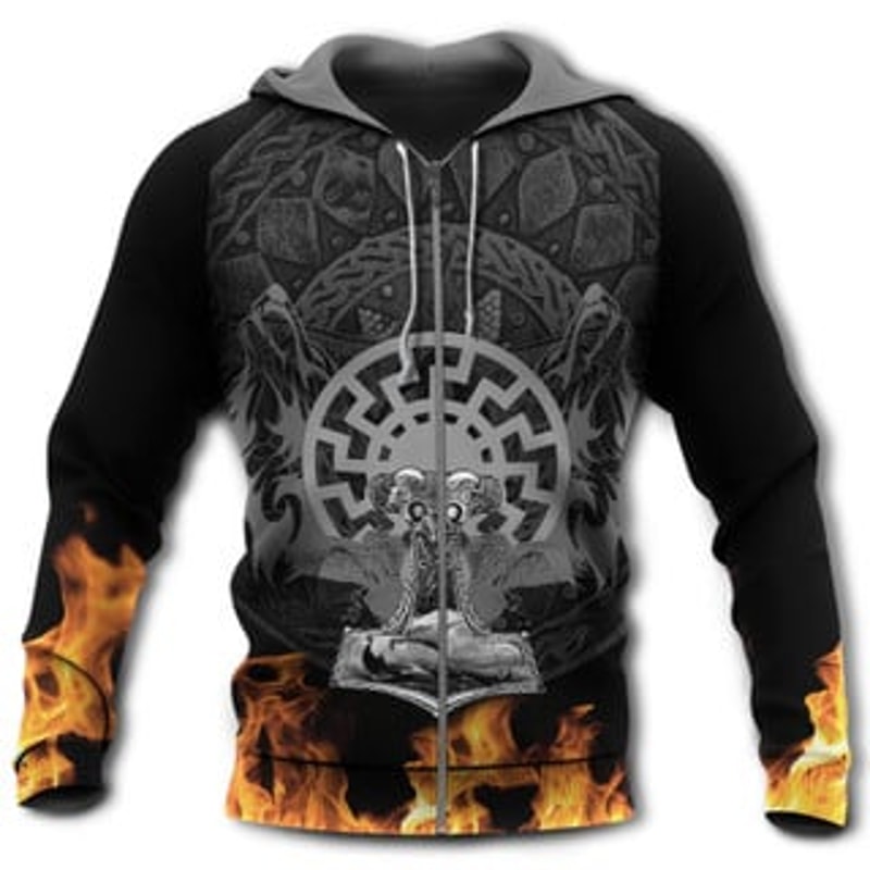 Fire Black Hoodie Viking All Over Print Hoodie Zip Hoodie Fleece Hoodie 3D, Love Hunting Hoodie Zip Hoodie 3D L139