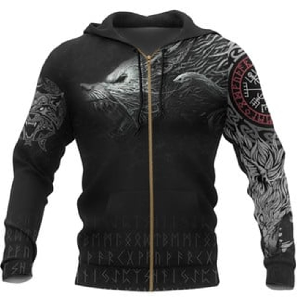 Fenrir Viking All Over Print Hoodie Zip Hoodie Fleece Hoodie 3D, Love Hunting Hoodie Zip Hoodie 3D L142