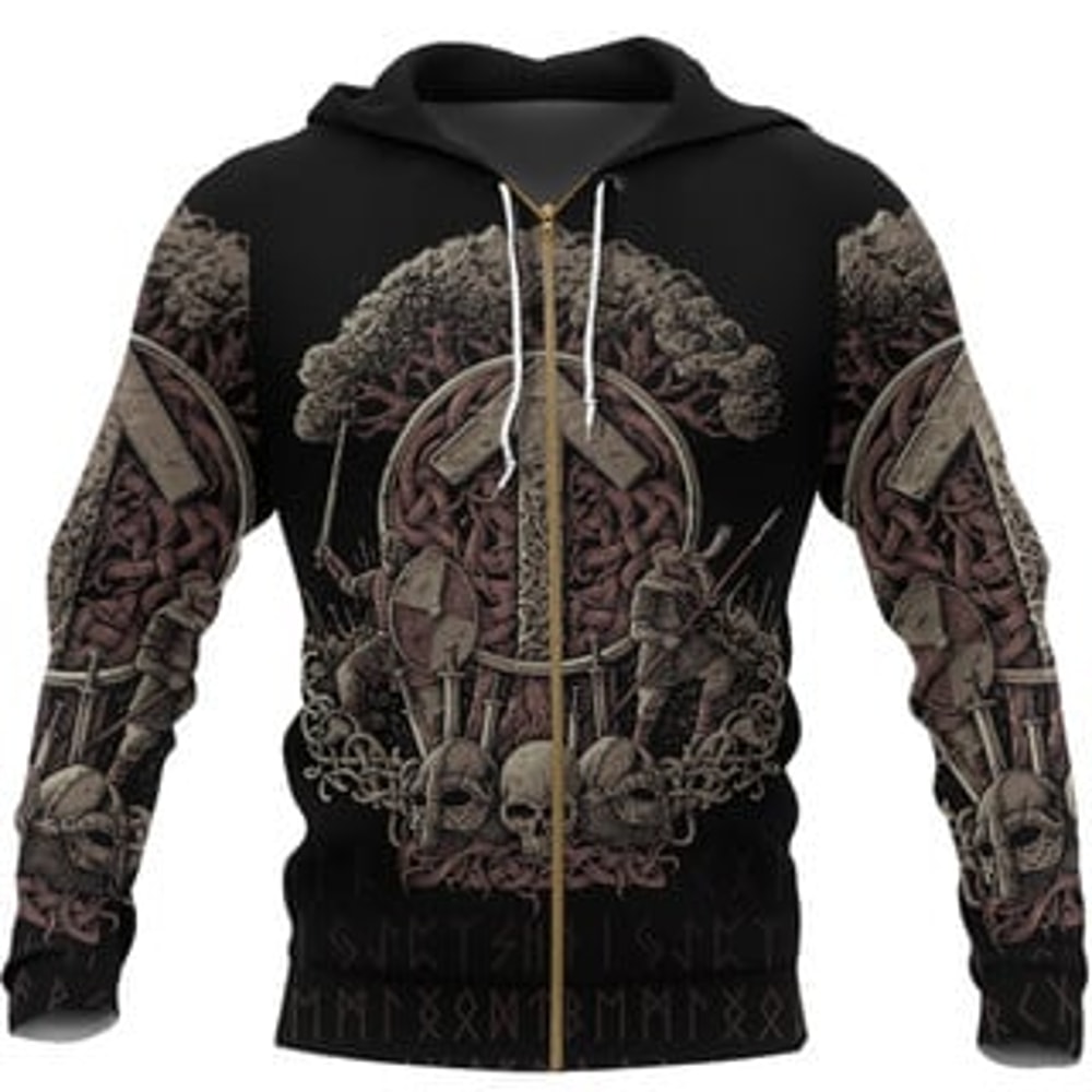 Teiwazune Viking All Over Print Hoodie Zip Hoodie Fleece Hoodie 3D, Love Hunting Hoodie Zip Hoodie 3D L180