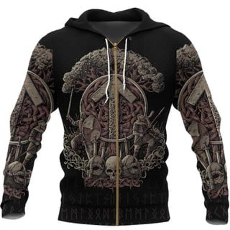 Teiwazune Viking All Over Print Hoodie Zip Hoodie Fleece Hoodie 3D, Love Hunting Hoodie Zip Hoodie 3D L180