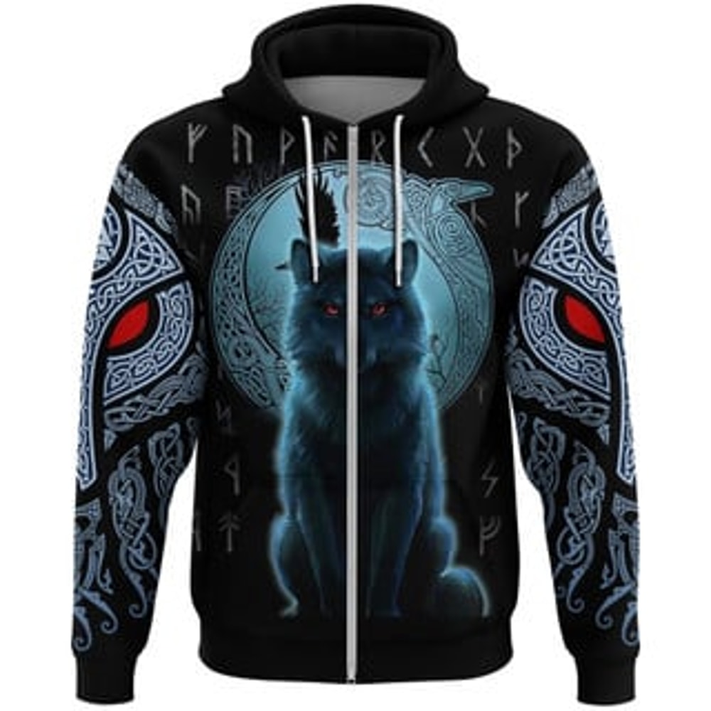 Wolf and Moon Viking All Over Print Hoodie Zip Hoodie Fleece Hoodie 3D, Love Hunting Hoodie Zip Hoodie 3D L181