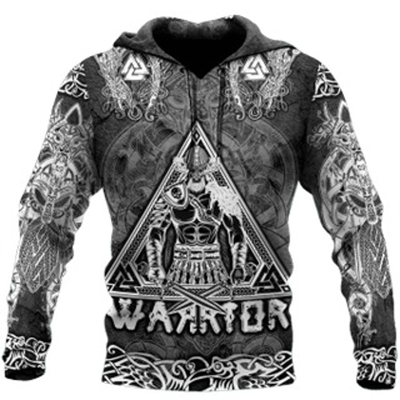 Warriors Tattoo Viking All Over Print Hoodie Zip Hoodie Fleece Hoodie 3D, Love Hunting Hoodie Zip Hoodie 3D L188