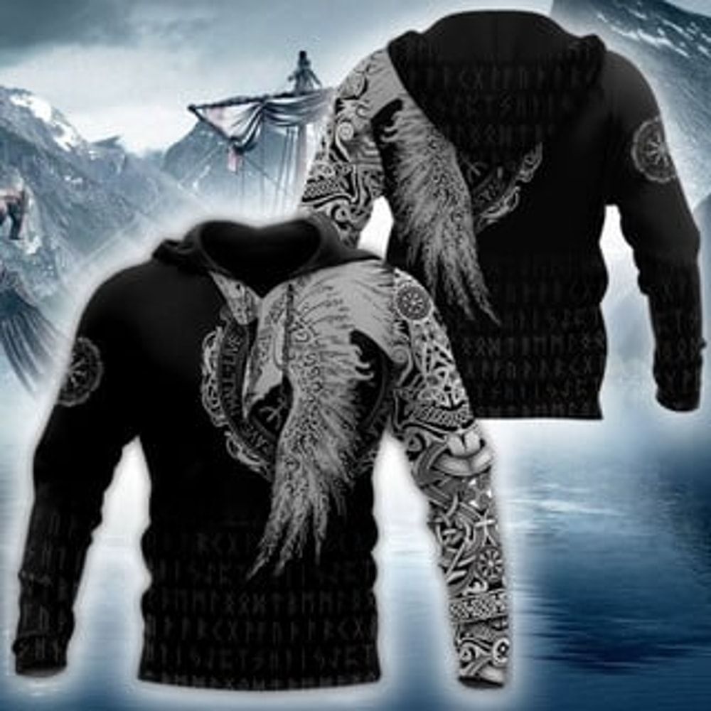 Clothing Vikingaven Tat Viking All Over Print Hoodie Zip Hoodie Fleece Hoodie 3D, Love Hunting Hoodie Zip Hoodie 3D L200