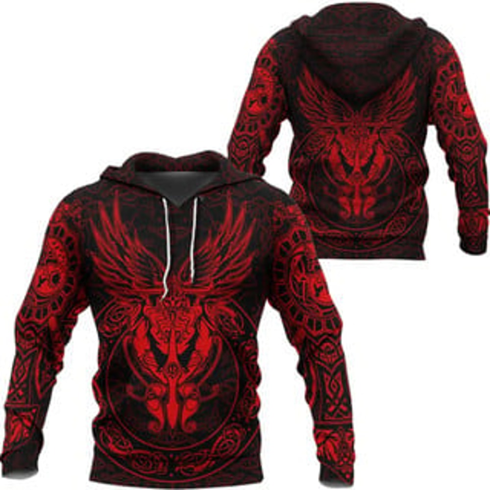Warrior Red Version Viking All Over Print Hoodie Zip Hoodie Fleece Hoodie 3D, Love Hunting Hoodie Zip Hoodie 3D L241