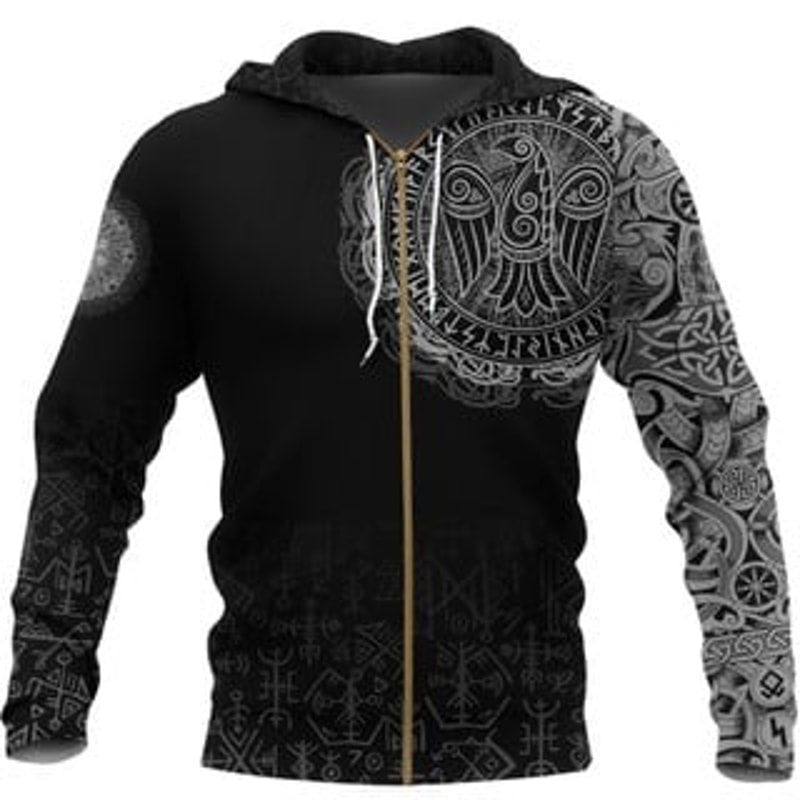 Celticaven Tattoo Viking All Over Print Hoodie Zip Hoodie Fleece Hoodie 3D, Love Hunting Hoodie Zip Hoodie 3D L265