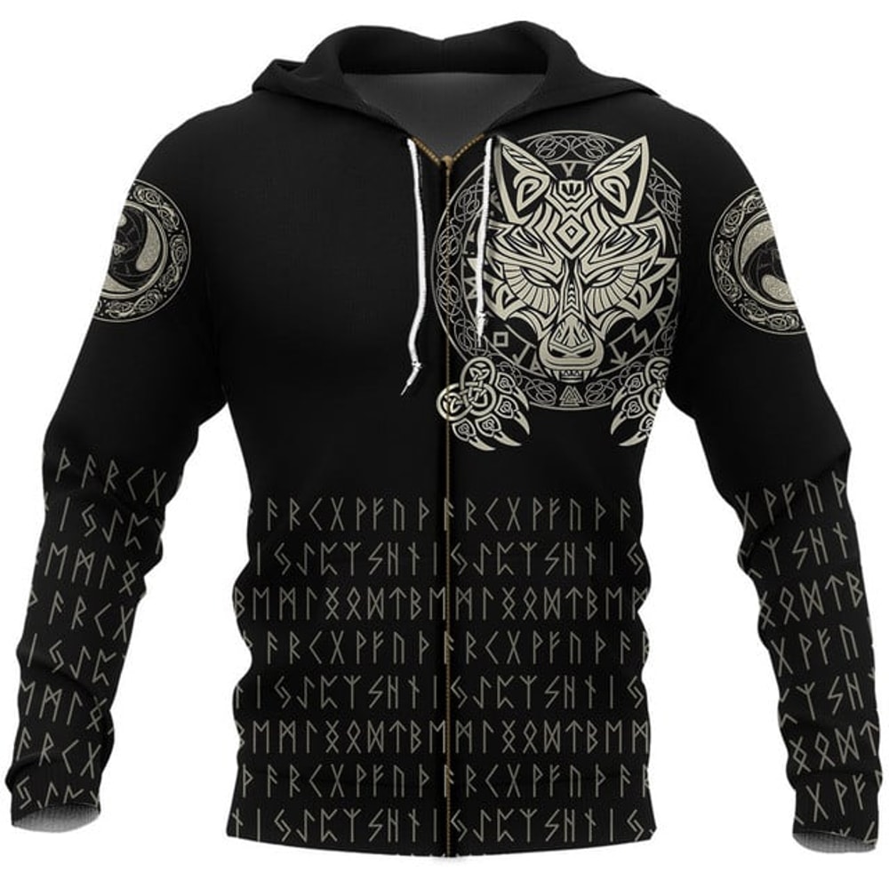 Nordic Wolves Viking All Over Print Hoodie Zip Hoodie Fleece Hoodie 3D, Love Hunting Hoodie Zip Hoodie 3D L269