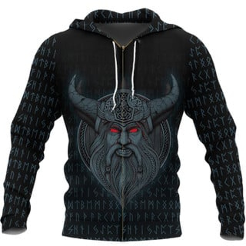 Odin Angry Viking All Over Print Hoodie Zip Hoodie Fleece Hoodie 3D, Love Hunting Hoodie Zip Hoodie 3D L270