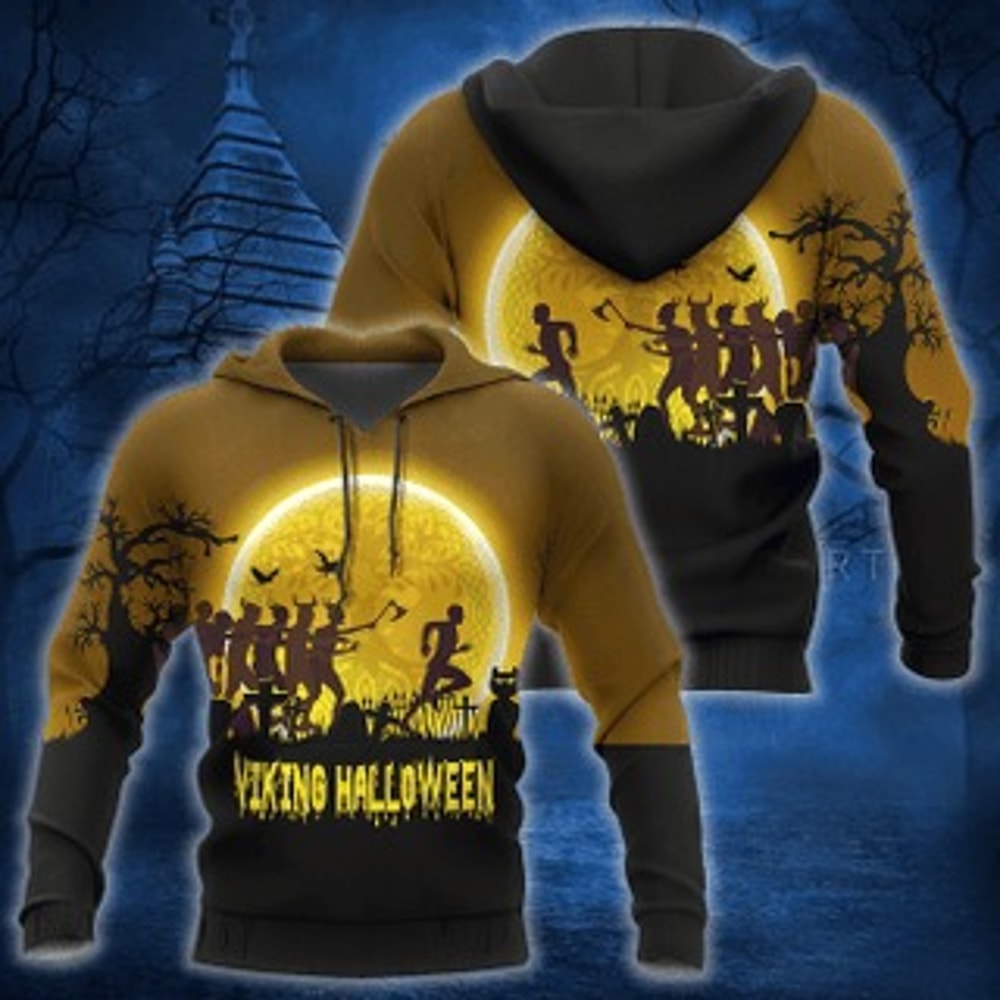 Happy Viking Halloween Viking All Over Print Hoodie Zip Hoodie Fleece Hoodie 3D, Love Hunting Hoodie Zip Hoodie 3D L271