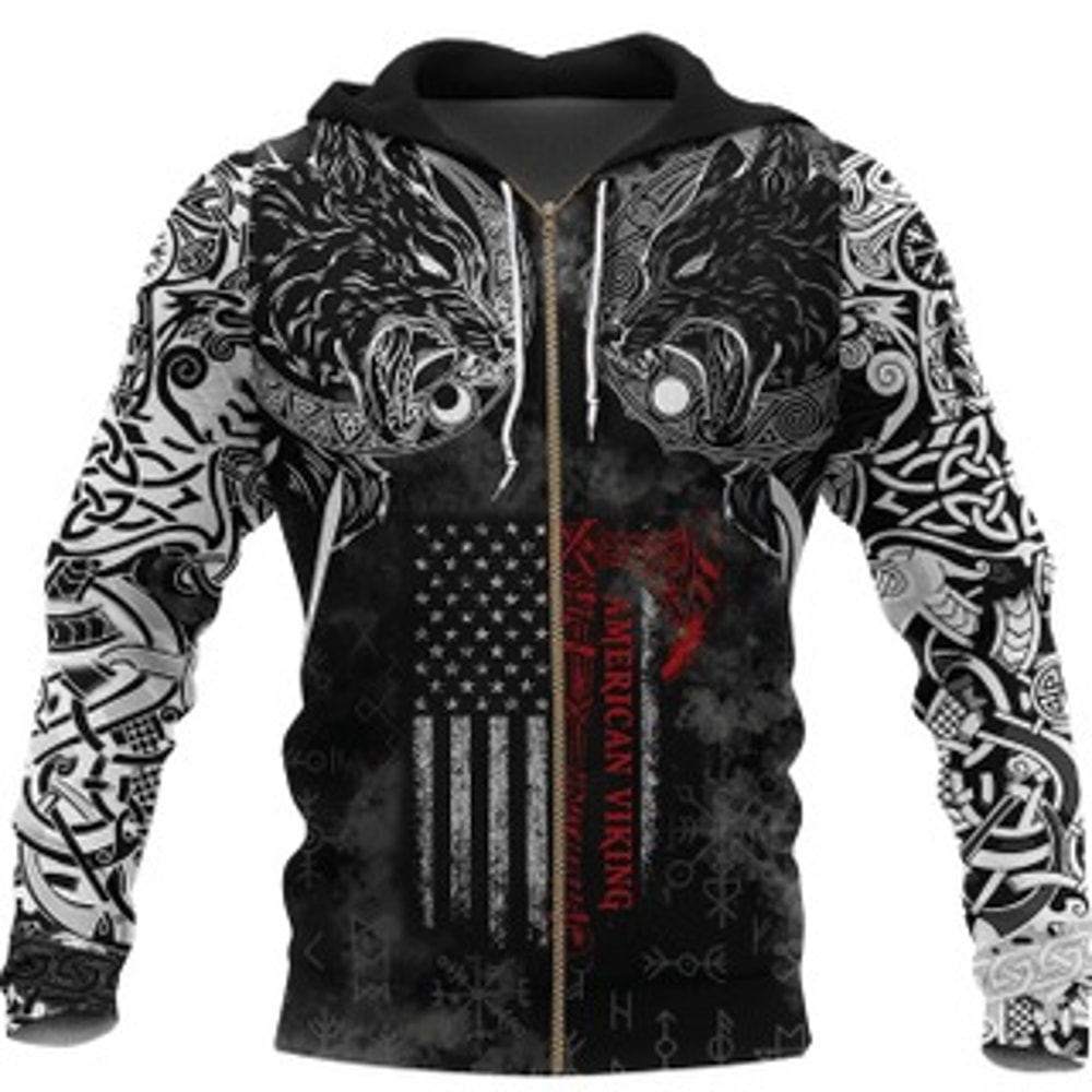 Norse American Viking All Over Print Hoodie Zip Hoodie Fleece Hoodie 3D, Love Hunting Hoodie Zip Hoodie 3D L275