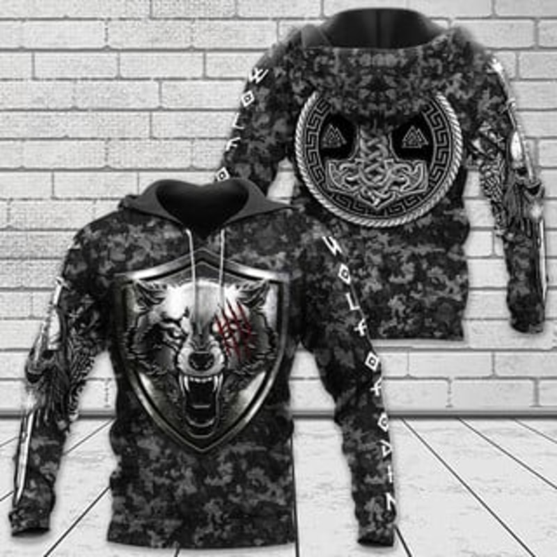 Fenrir Wolf Viking All Over Print Hoodie Zip Hoodie Fleece Hoodie 3D, Love Hunting Hoodie Zip Hoodie 3D L294