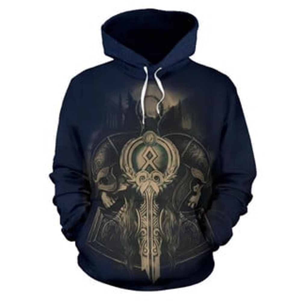 Skull Valhalla Viking All Over Print Hoodie Zip Hoodie Fleece Hoodie 3D, Love Hunting Hoodie Zip Hoodie 3D L300