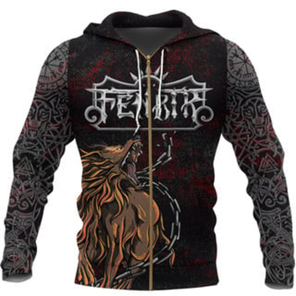 Fenrir Art Viking All Over Print Hoodie Zip Hoodie Fleece Hoodie 3D, Love Hunting Hoodie Zip Hoodie 3D L320