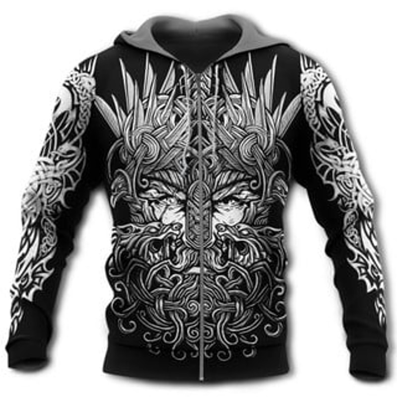 Blood Pattern Black Viking All Over Print Hoodie Zip Hoodie Fleece Hoodie 3D, Love Hunting Hoodie Zip Hoodie 3D L354