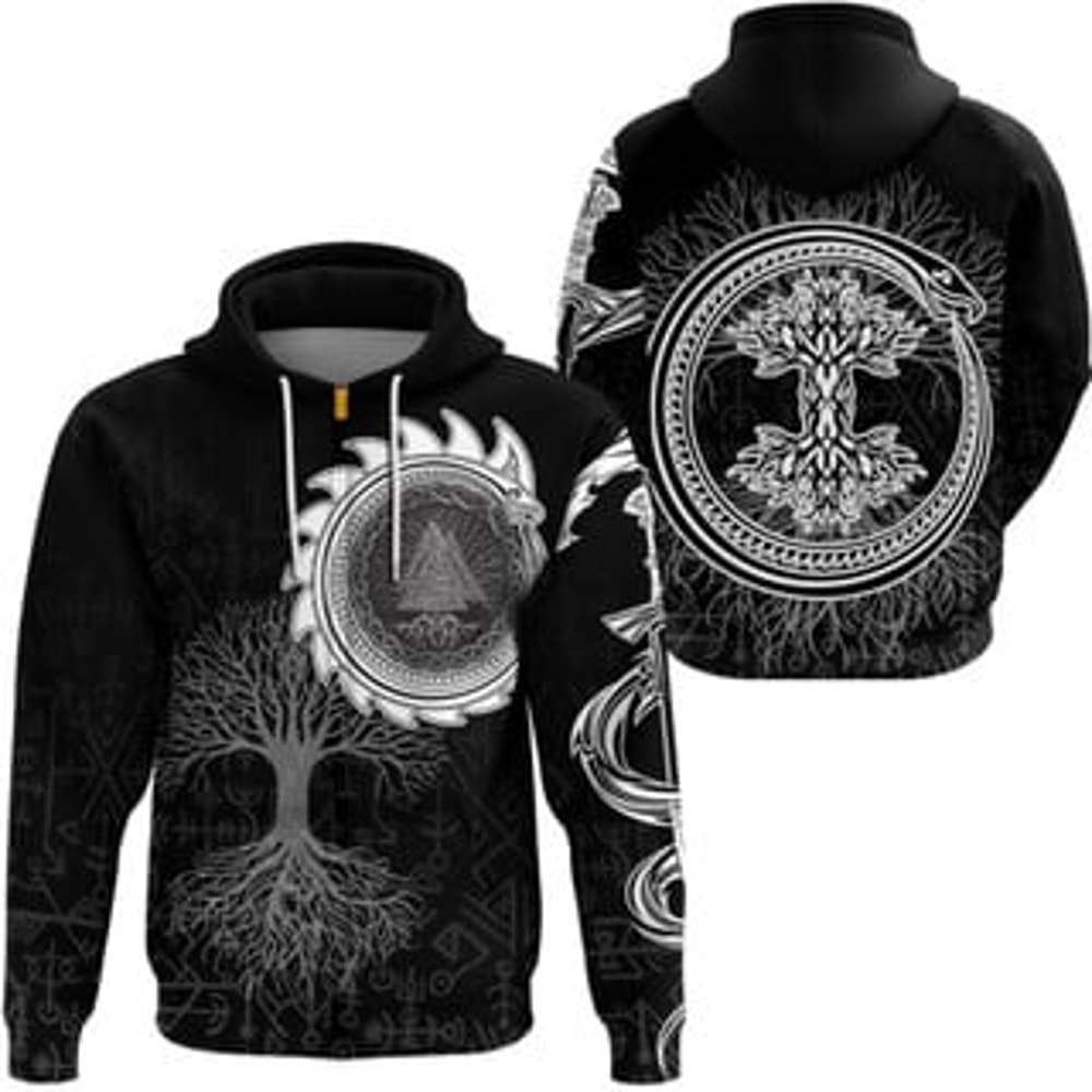 Yggdrasil Jormungand Zi Viking All Over Print Hoodie Zip Hoodie Fleece Hoodie 3D, Love Hunting Hoodie Zip Hoodie 3D L362