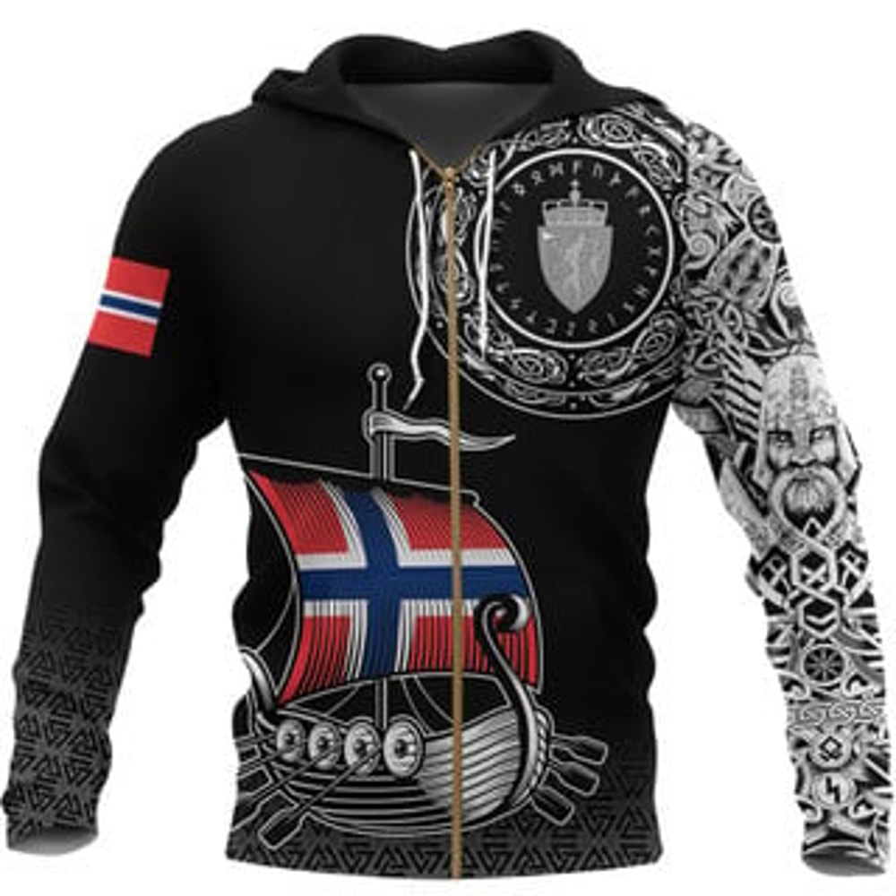 Norwegian Drakkar Viking All Over Print Hoodie Zip Hoodie Fleece Hoodie 3D, Love Hunting Hoodie Zip Hoodie 3D L364