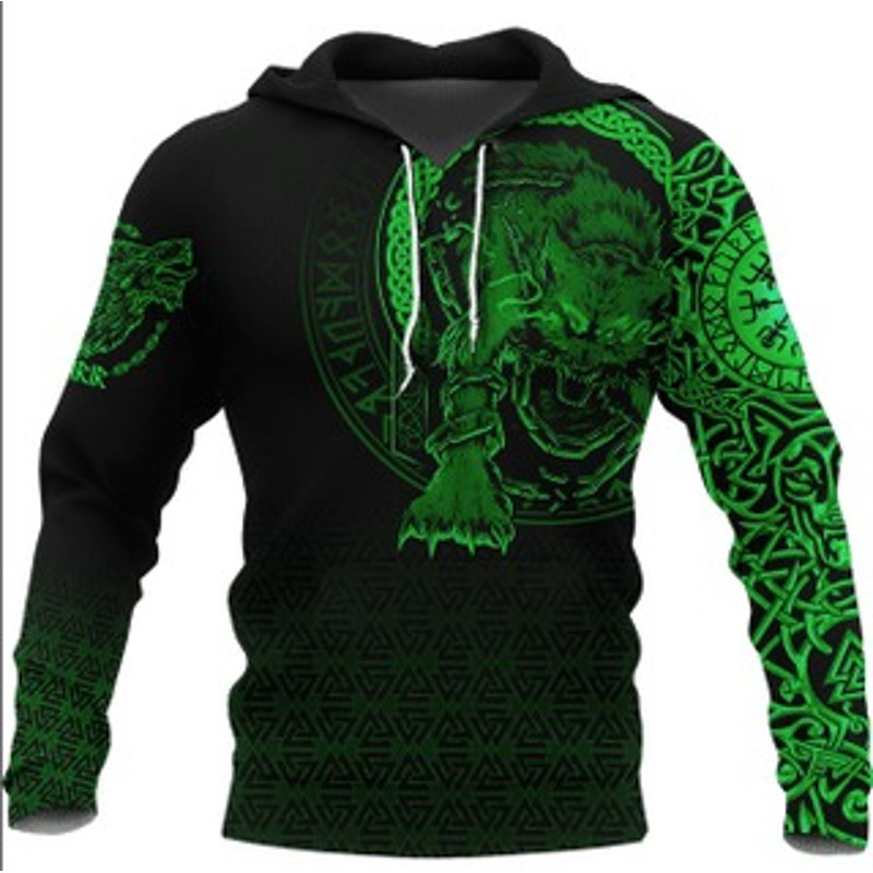 Fenrir Norse 3D Green Viking All Over Print Hoodie Zip Hoodie Fleece Hoodie 3D, Love Hunting Hoodie Zip Hoodie 3D L387
