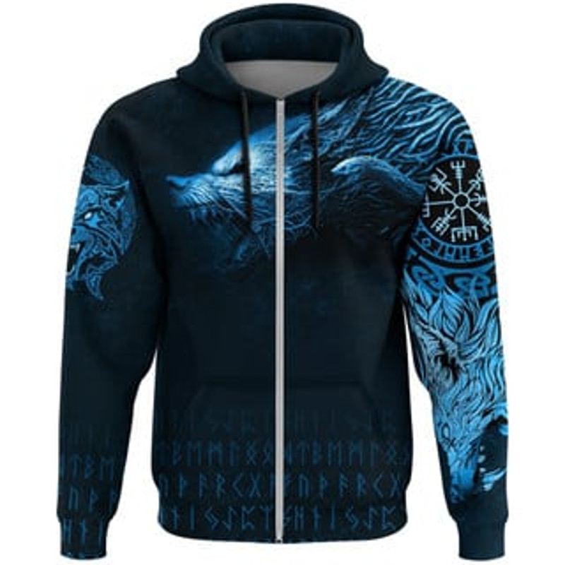 Fenrir Wolf Viking All Over Print Hoodie Zip Hoodie Fleece Hoodie 3D, Love Hunting Hoodie Zip Hoodie 3D L401
