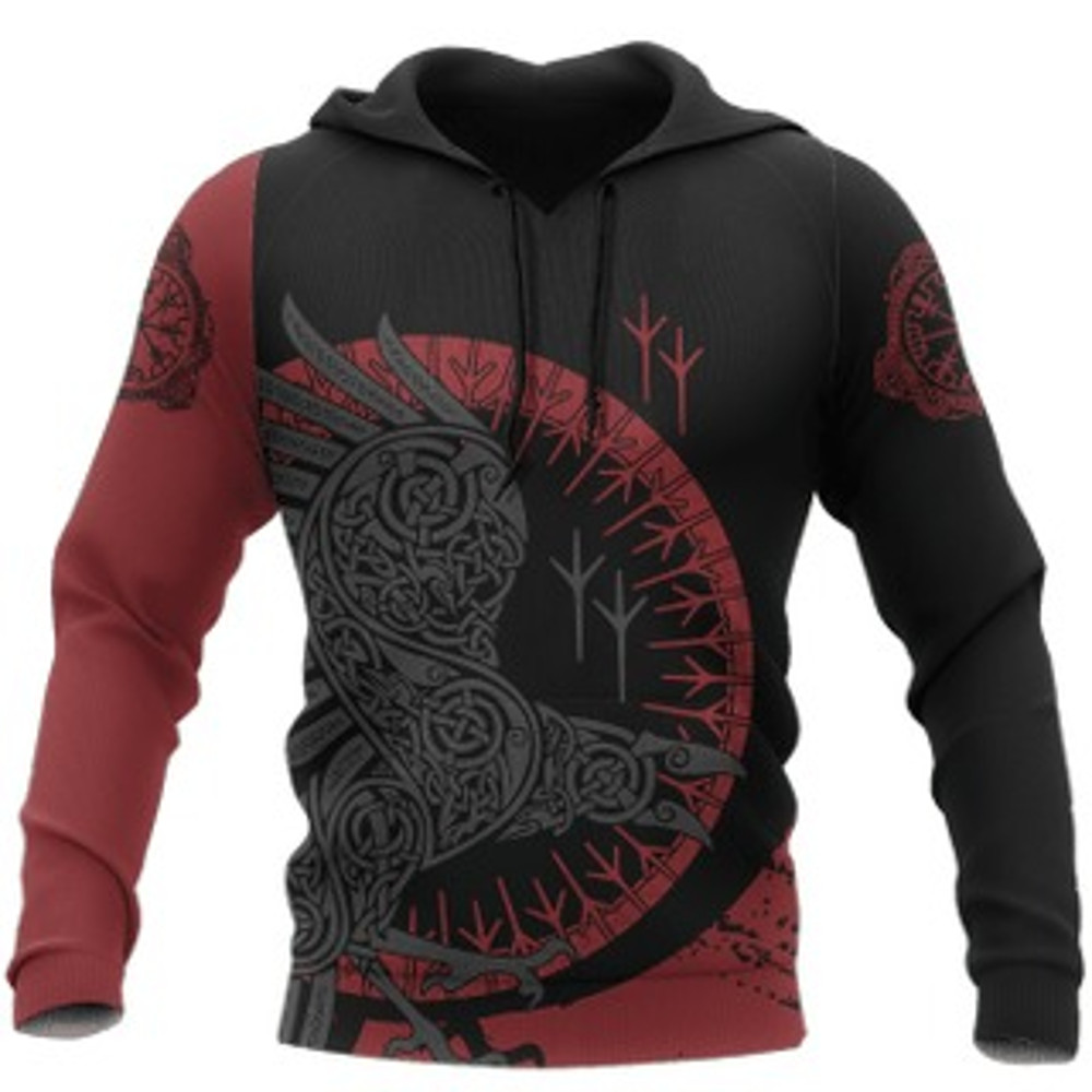 Black And Red Viking All Over Print Hoodie Zip Hoodie Fleece Hoodie 3D, Love Hunting Hoodie Zip Hoodie 3D L404