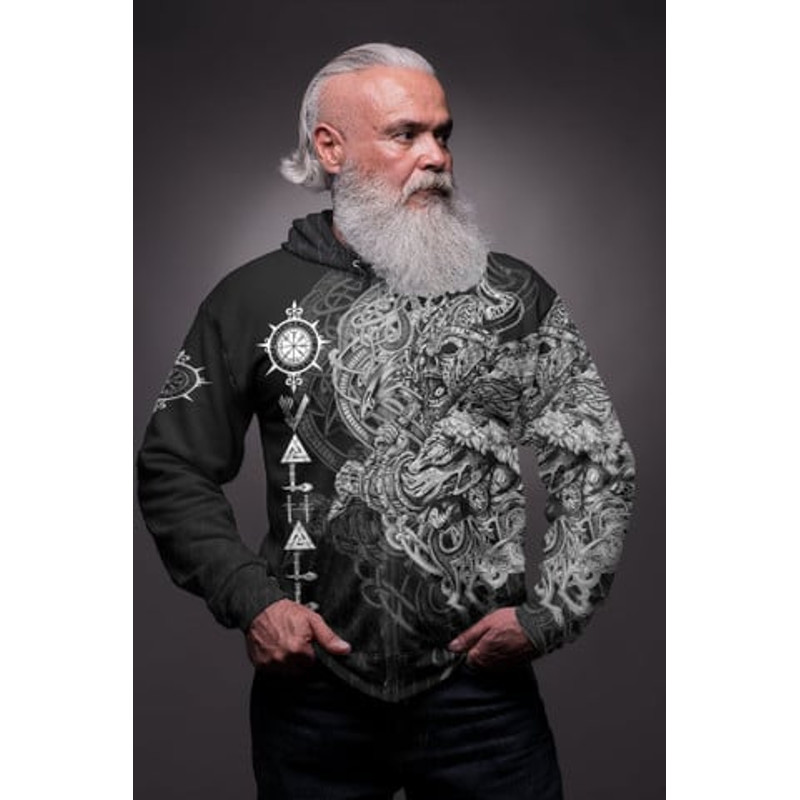 Warrior Valhalla ZIp Viking All Over Print Hoodie Zip Hoodie Fleece Hoodie 3D, Love Hunting Hoodie Zip Hoodie 3D L413