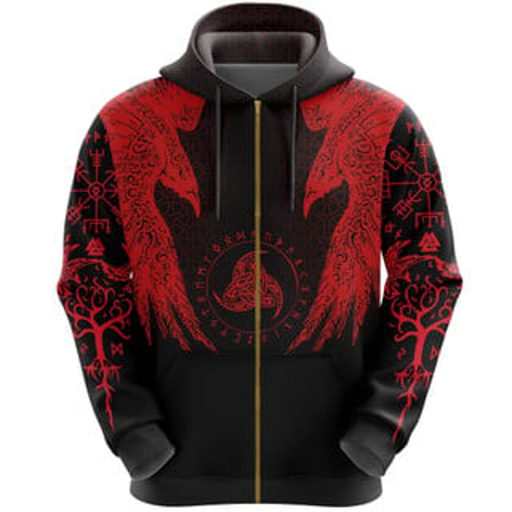 Muninn Tattoo Viking All Over Print Hoodie Zip Hoodie Fleece Hoodie 3D, Love Hunting Hoodie Zip Hoodie 3D L445